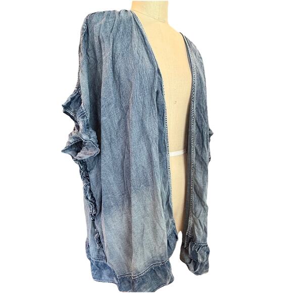 Canvas Washed Denim Ruffle Open Cardigan Size L boho western - Picture 2 of 8
